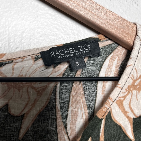 Rachel Zoe Women Linen Crop Top Small Green Floral Boho Puff Sleeve Resort - Picture 8 of 10